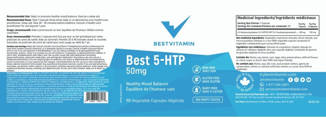 BestVitamin Best 5-HTP 50mg, 90 Vegetable Capsules - Image 4