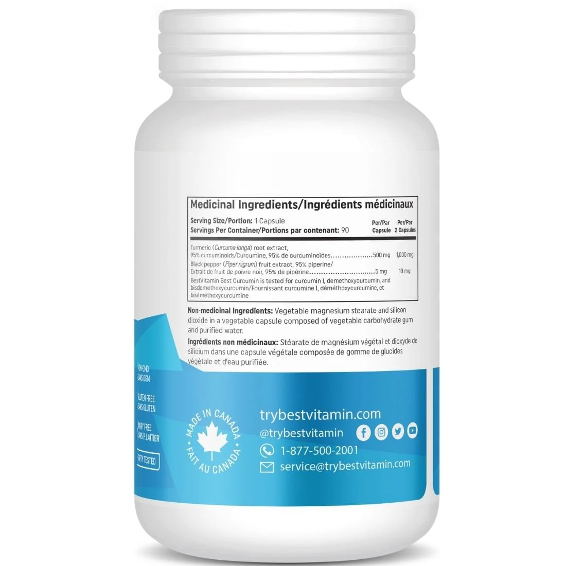 BestVitamin Best Curcumin 500mg, Turmeric Root Anti-inflammatory Support, 90 Vegetable Capsules - Image 3