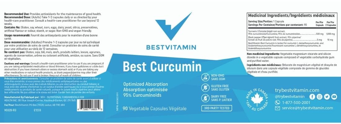 BestVitamin Best Curcumin 500mg, Turmeric Root Anti-inflammatory Support, 90 Vegetable Capsules - Image 4