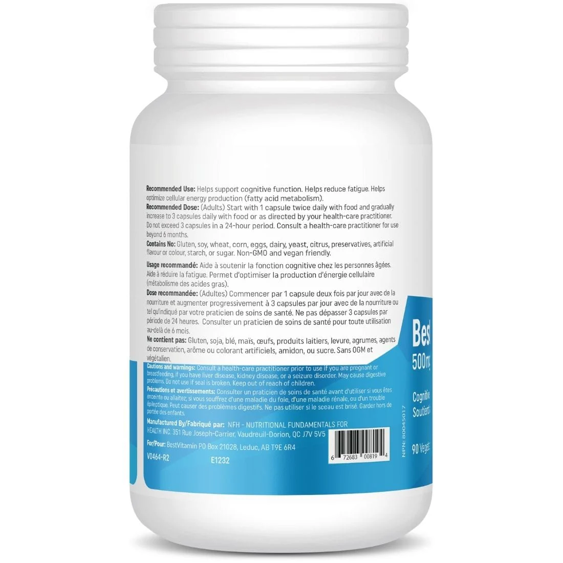 BestVitamin Best Acetyl L-Carnitine 500mg, Active carnitine, Cognitive function cofactor, 90 Vegetable Capsules - Image 3