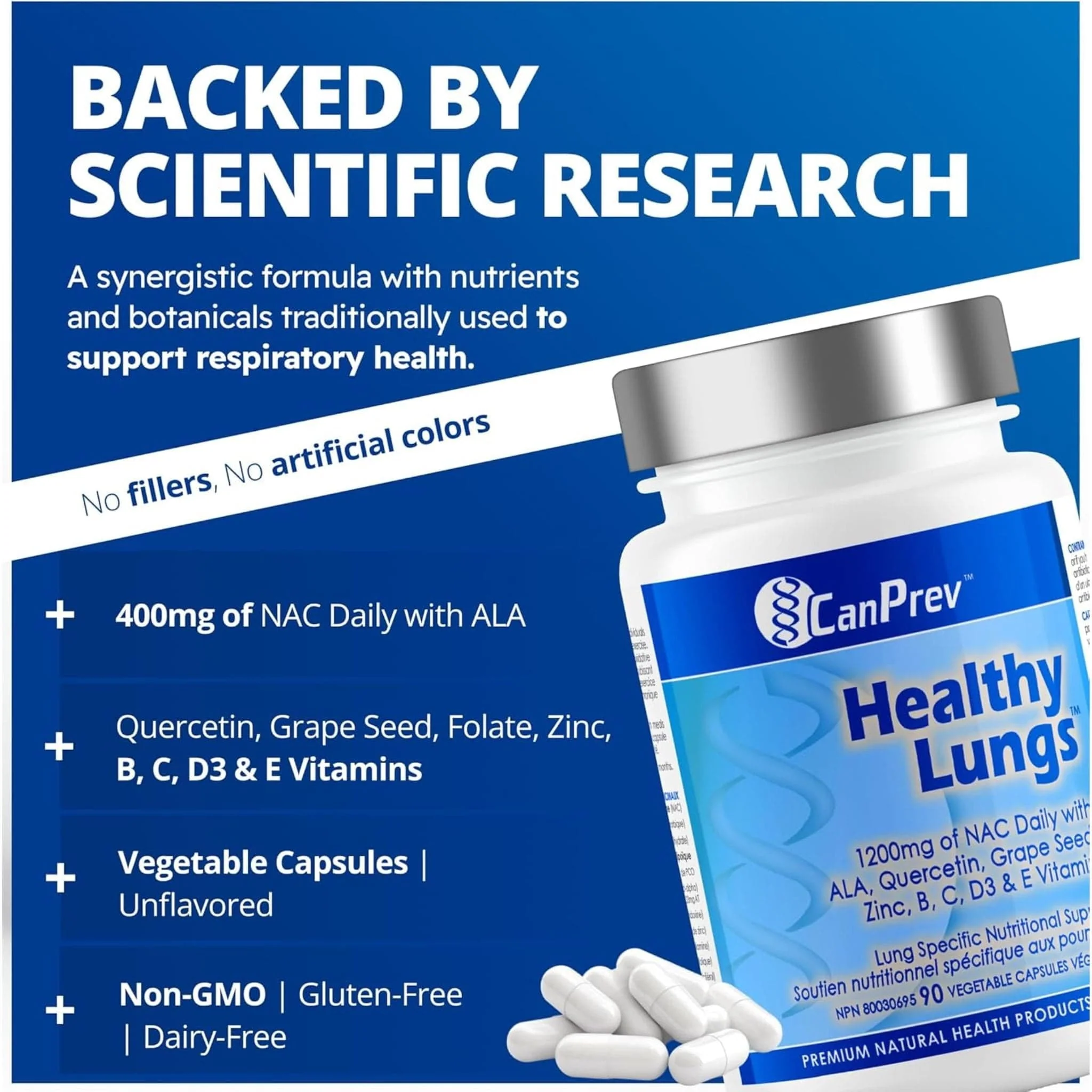 CanPrev Healthy Lungs (NAC, Quercetin, Vitamin C + more!), 90 Vegicaps - Image 5