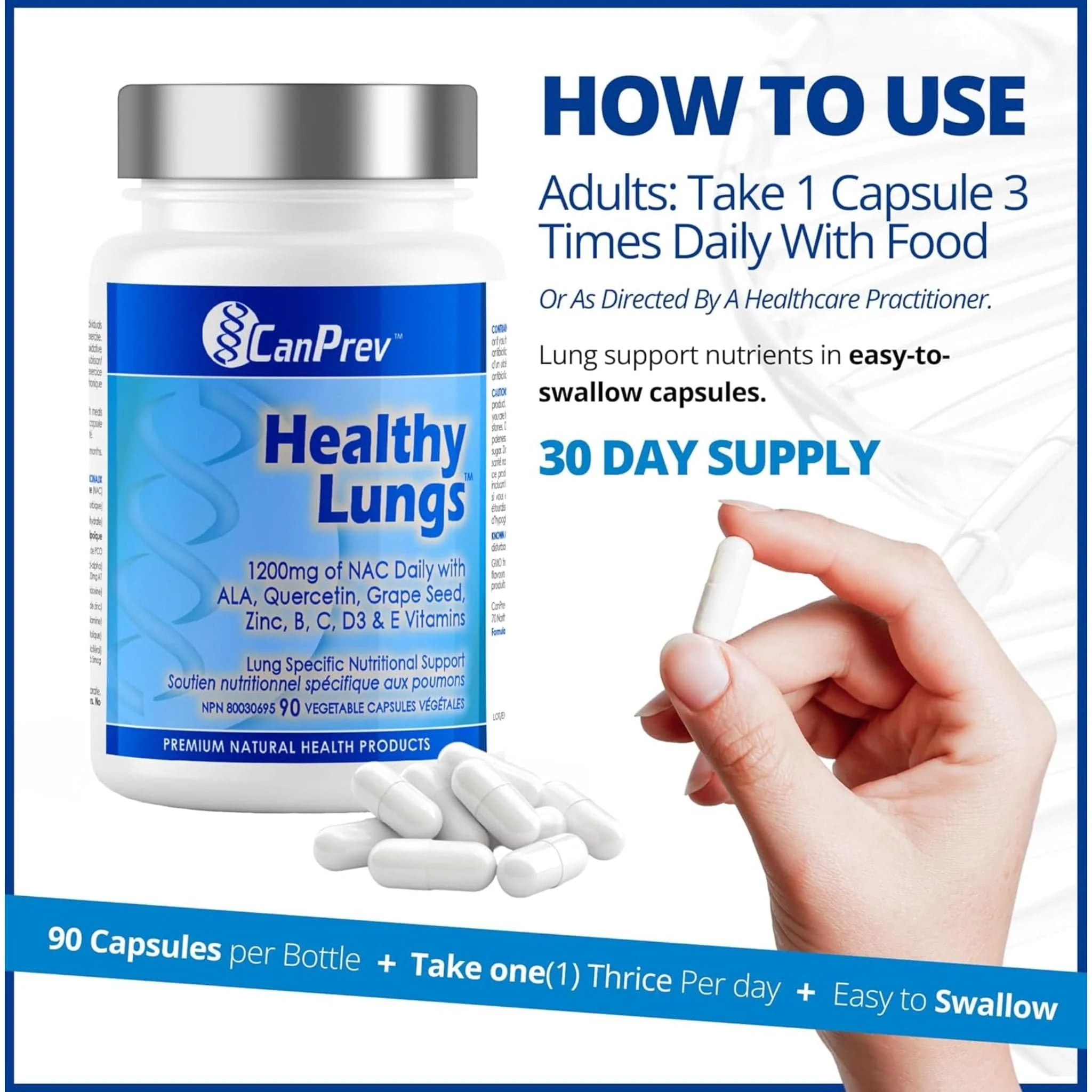 CanPrev Healthy Lungs (NAC, Quercetin, Vitamin C + more!), 90 Vegicaps - Image 7