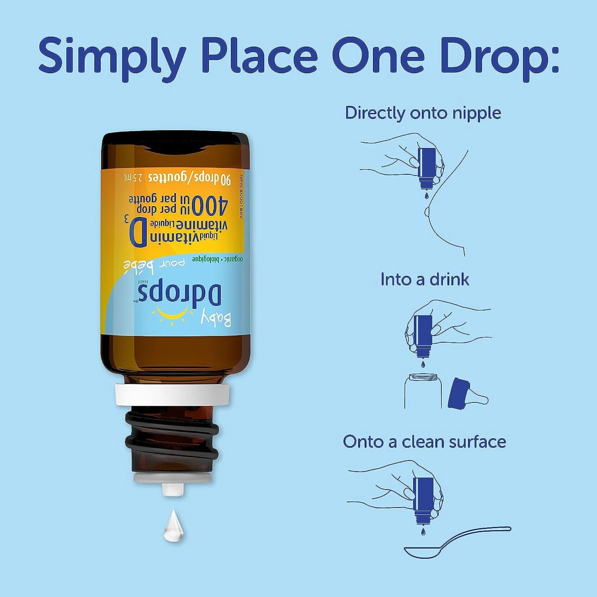 Ddrops Baby Ddrops Liquid Vitamin D3 Drops 400IU in a Base of Coconut Oil, 90 Drops / 2.5ml - Image 6