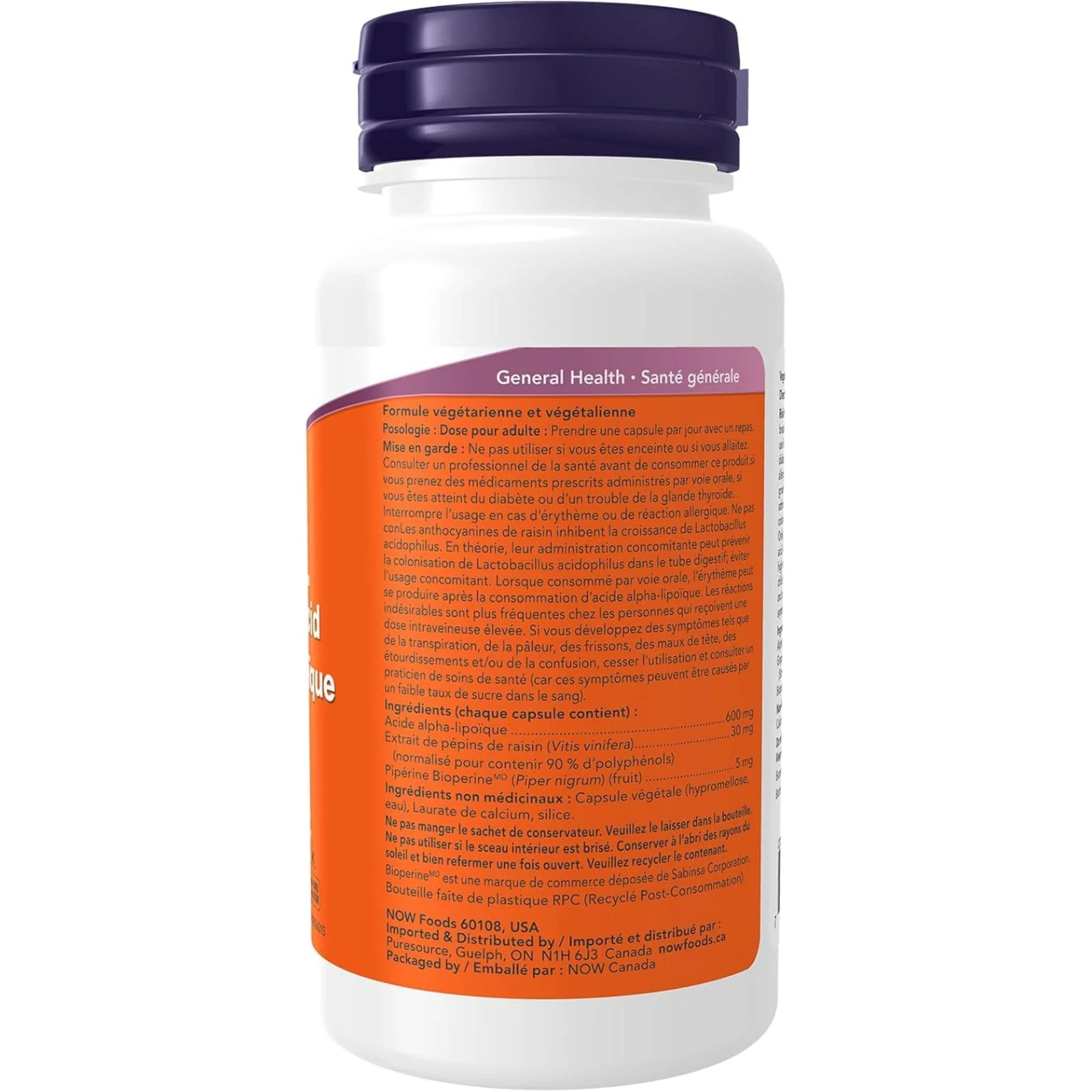 NOW Alpha Lipoic Acid 600mg Extra Strength. With Grape Seed Extract and Bioperine, 60 Vegetable Capsules - Image 4