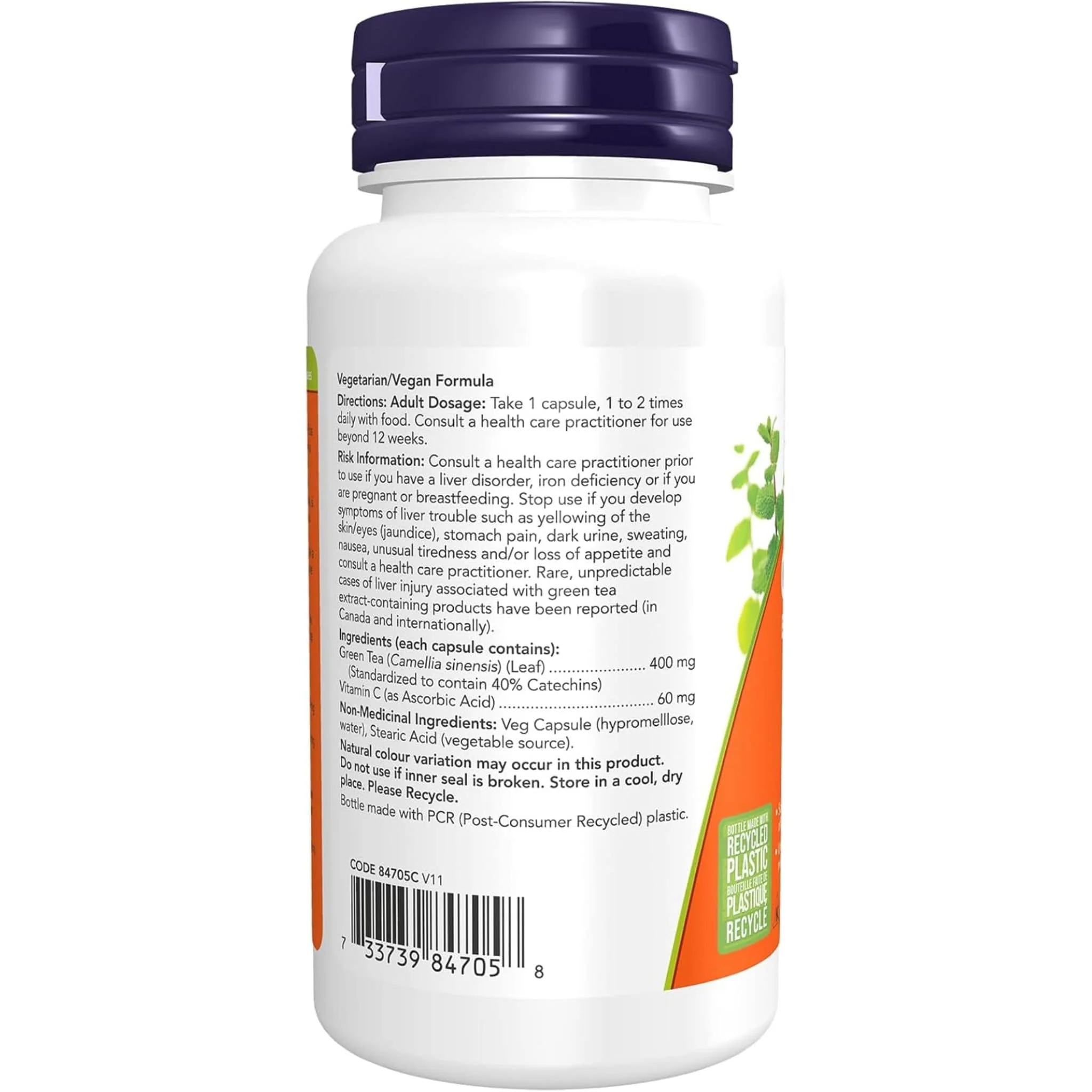 NOW Green Tea Extract 400mg, Concentrated, 40% Catechins, 60% Polyphenols, 100 Capsules - Image 3