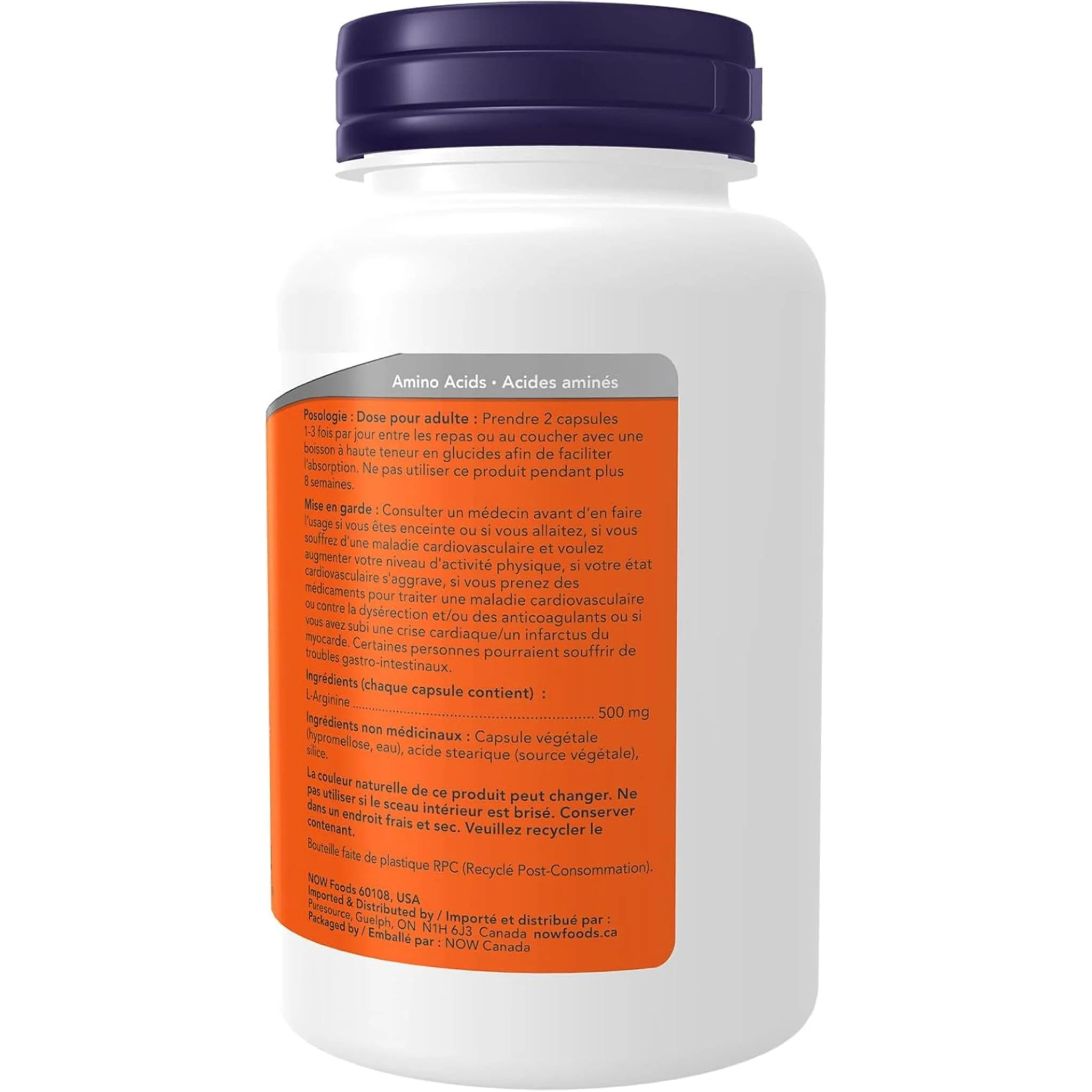 NOW L-Arginine 500mg Capsules - Image 3