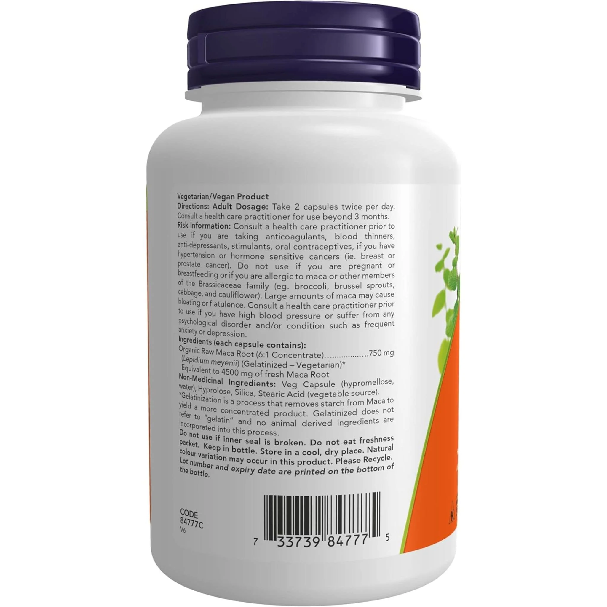NOW Organic Maca  6:1 Extract 750mg, 90 VCaps - Image 3