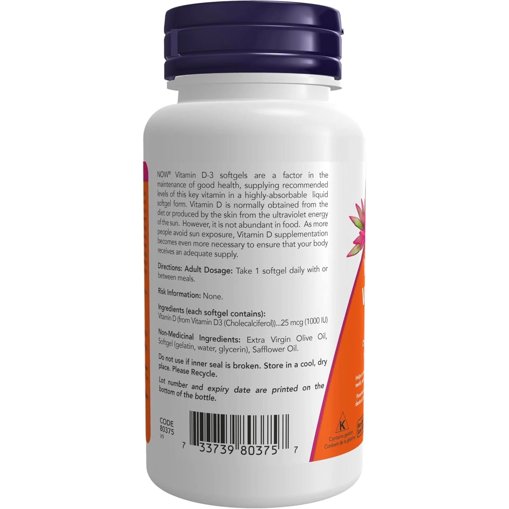 NOW Vitamin D3 1000IU Softgels - Image 6