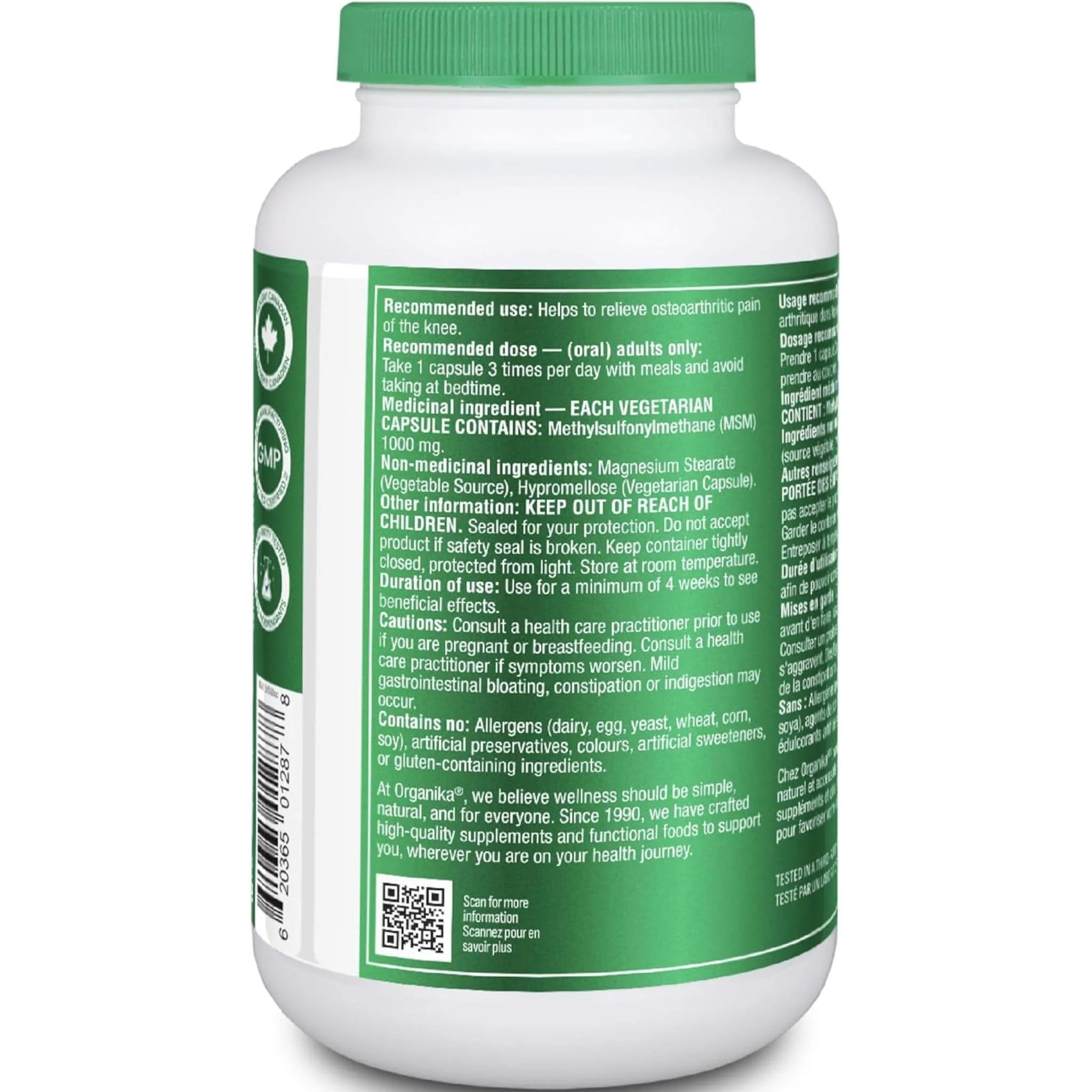 Organika MSM 1000mg 100% Pure MSM, Helps Relieve Osteoarthritic Pain), 180-360 Capsules - Image 10