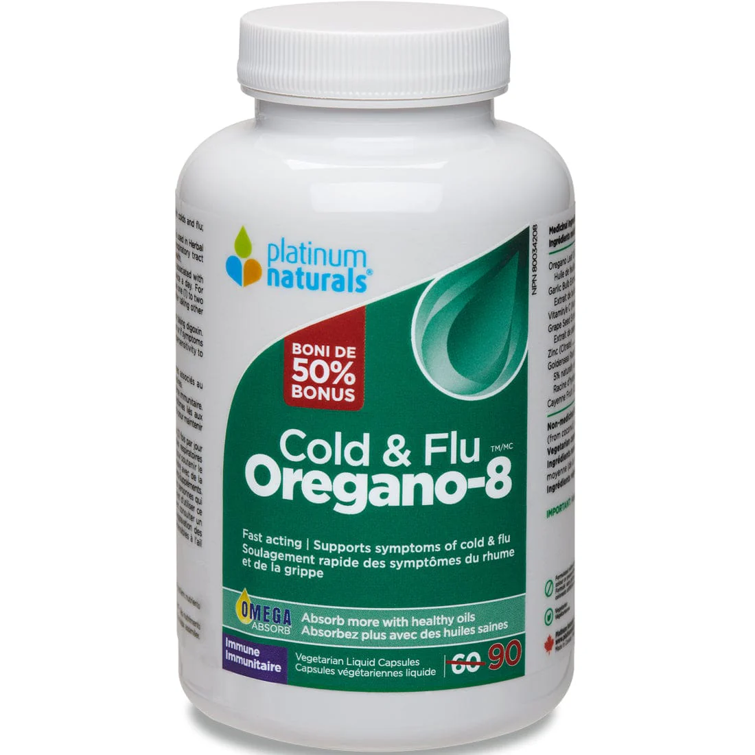 Platinum Naturals Oregano-8 with 8 Top Flu Fighting Ingredients, Ultimate Cold and Flu Support, Liquid Capsules - Image 3