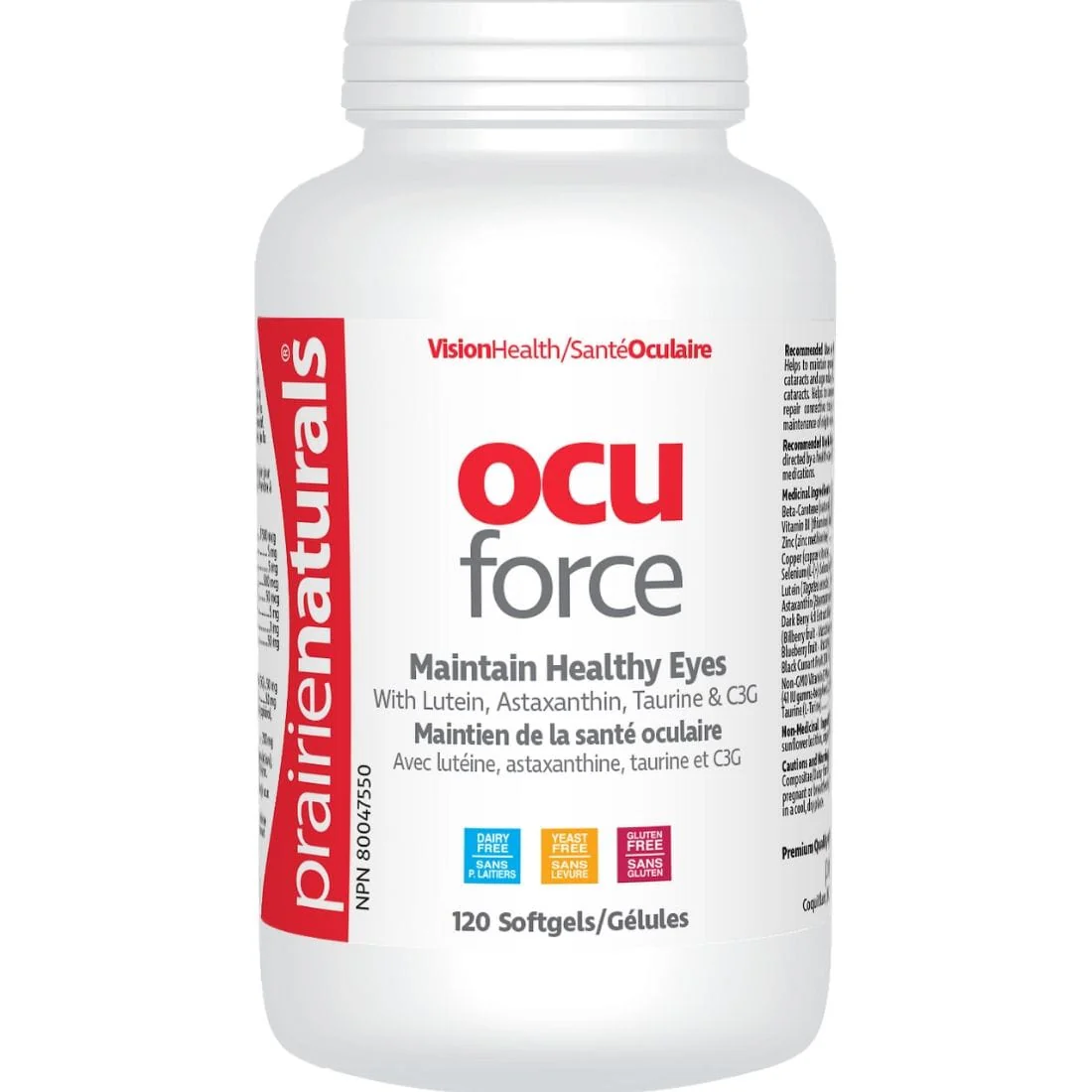 Prairie Naturals OcuForce with Lutein, Astaxanthin & Taurine, 120 Softgels - Image 3