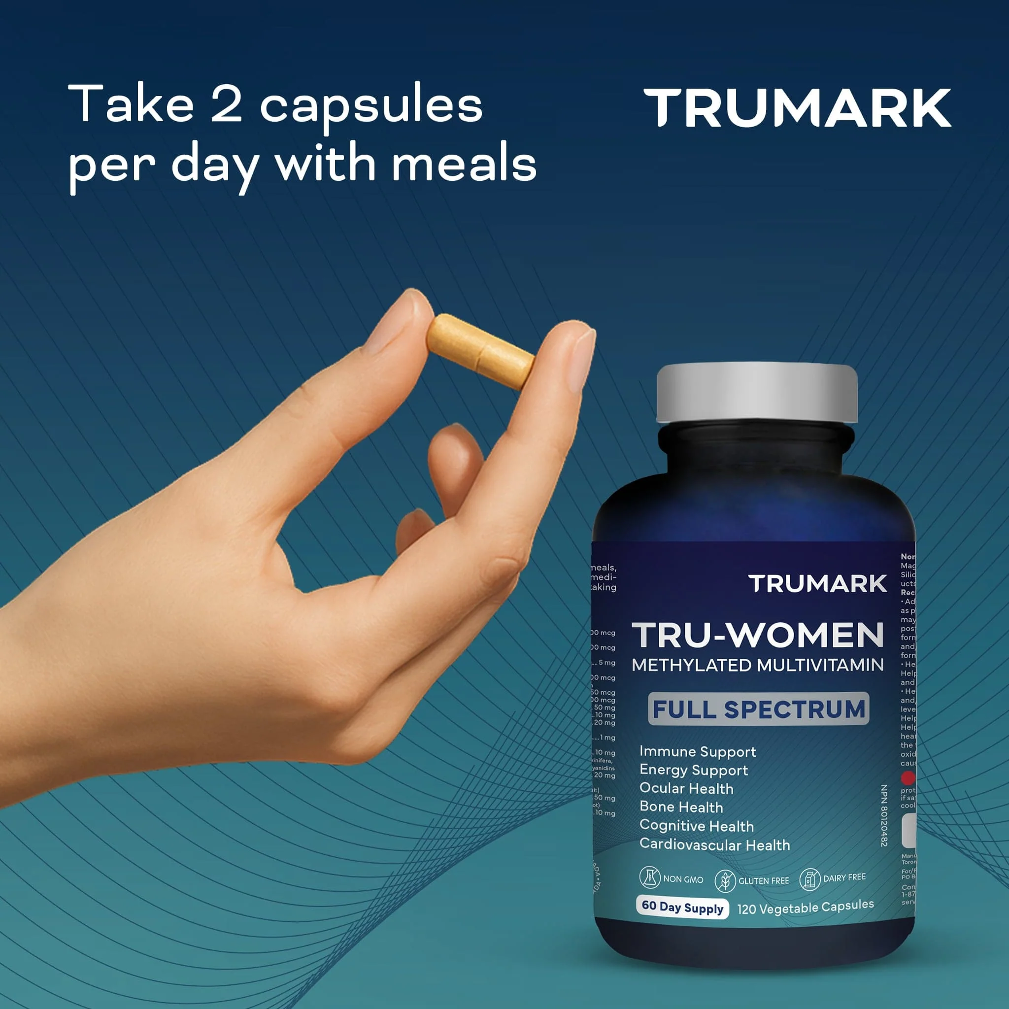 TRUMARK TRU-WOMEN Methylated Multivitamin for Women, Bioactive High Potency Daily Support for Energy, Mood, Hormones, Immunity, 60 Day Supply, 120 Vegetable Capsules - Image 14