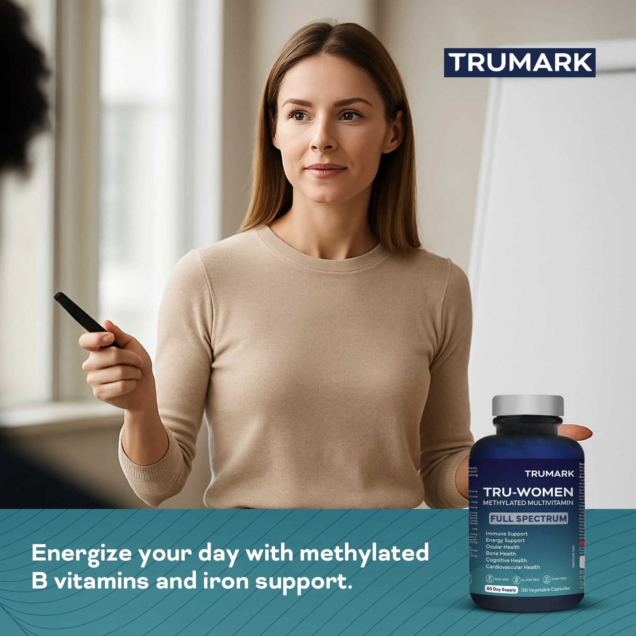 TRUMARK TRU-WOMEN Methylated Multivitamin for Women, Bioactive High Potency Daily Support for Energy, Mood, Hormones, Immunity, 60 Day Supply, 120 Vegetable Capsules - Image 4