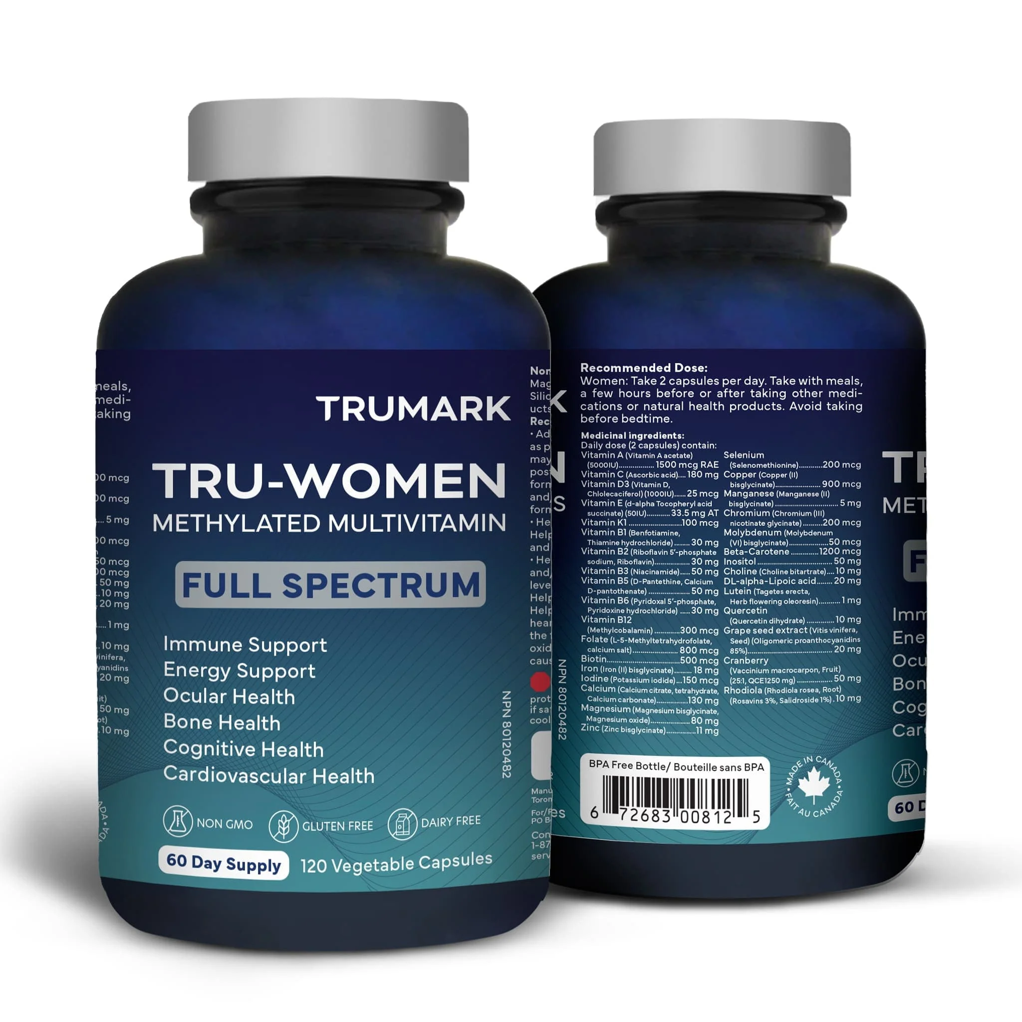 TRUMARK TRU-WOMEN Methylated Multivitamin for Women, Bioactive High Potency Daily Support for Energy, Mood, Hormones, Immunity, 60 Day Supply, 120 Vegetable Capsules - Image 9