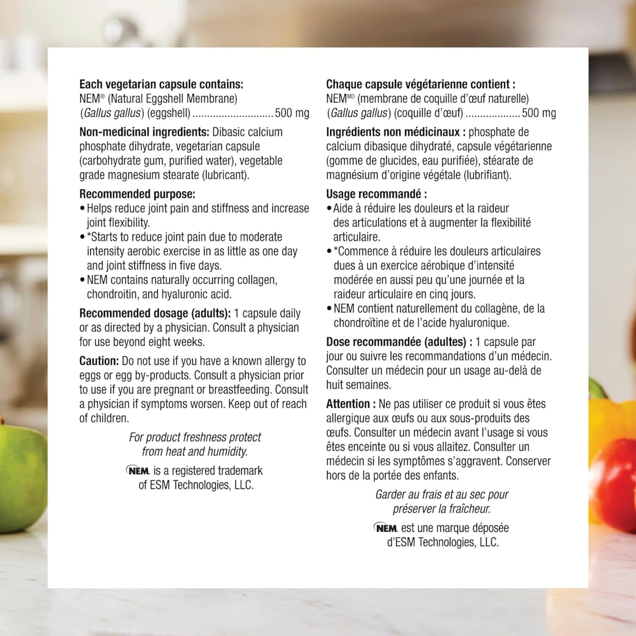 Webber Naturals Super NEM 500mg, Natural Eggshell Memberane, Helps Relieve Joint Pain, 30-90 Vegetable Capsules - Image 13